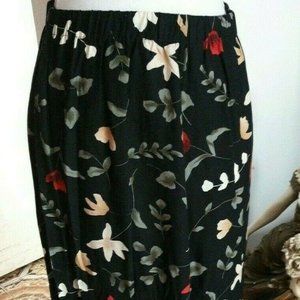 BLAIR Women's Skirt Medium Black Multicolor Floral Elastic Waist Straight Pencil